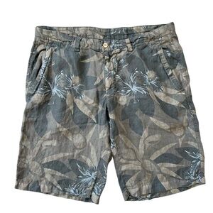 Vintage Jey Cole Man 100% Linen Green Brown Tropical Palm Casual Shorts IT 50